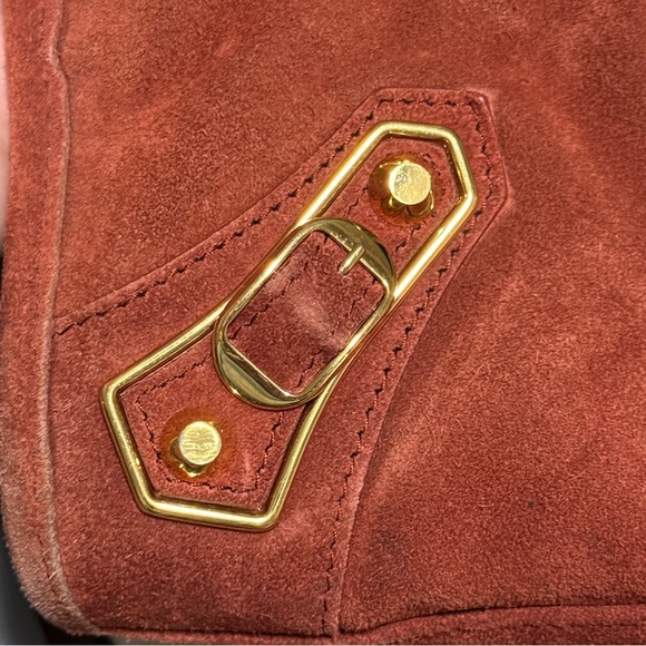 Auth Balenciaga Suede City Bag Brick brown metallic edge medium Strap RARE - Picture 12 of 13